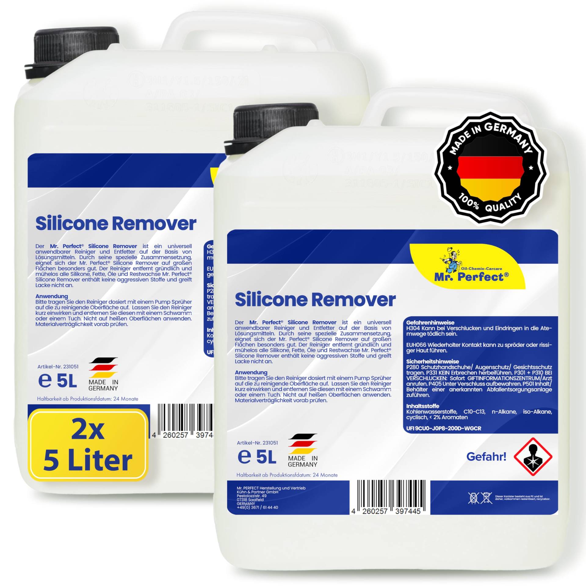 Mr. Perfect® - Silikonentferner 2x5L | Wachsentferner für Autolack| Der Silikonreiniger entfernt mühelos Fette, Öle & Silikon | Effektive Reinigung | Für große Flächen geeignet von Mr. Perfect