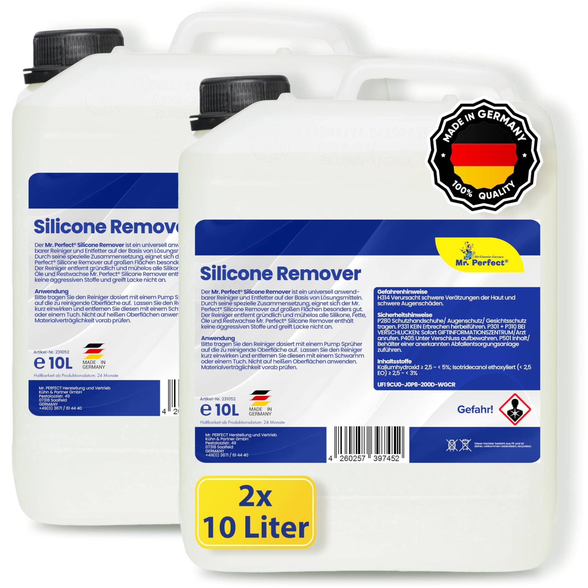 Mr. Perfect® - Silikonentferner 2x10L | Wachsentferner für Autolack| Der Silikonreiniger entfernt mühelos Fette, Öle & Silikon | Effektive Reinigung | Für große Flächen geeignet von Mr. Perfect