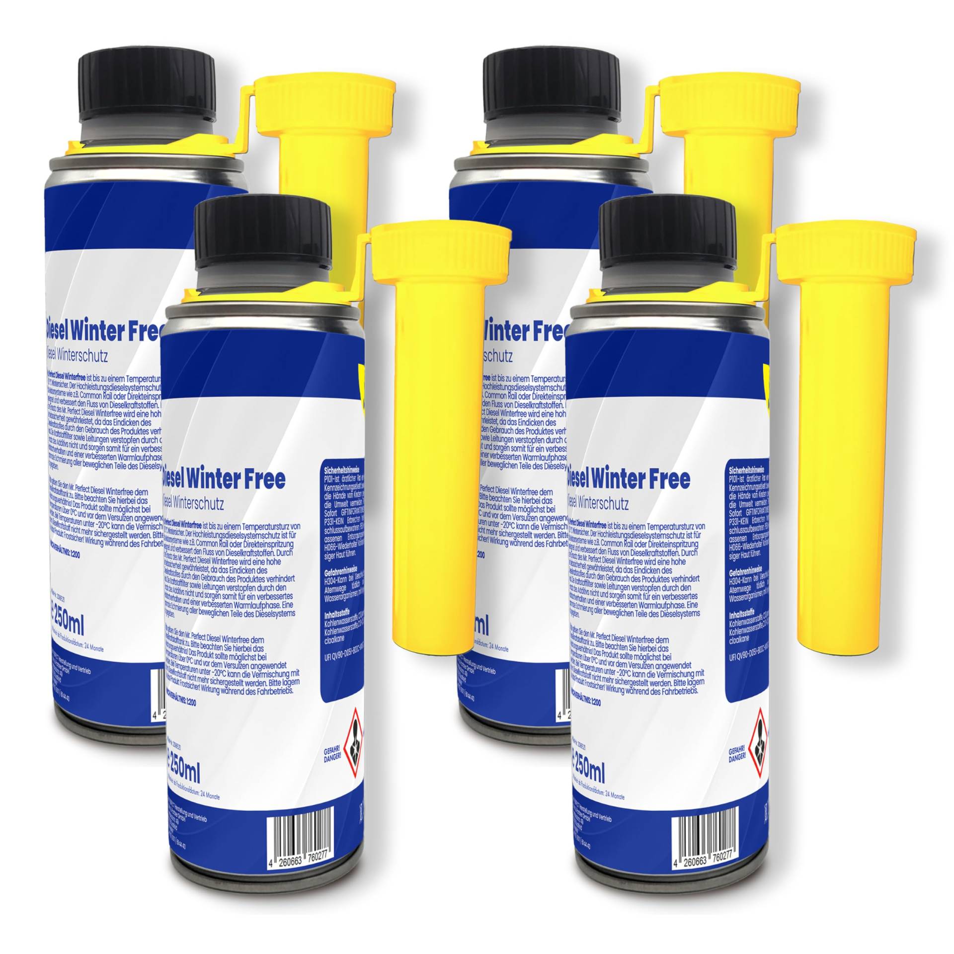 Mr.Perfect® - Winterfree für Diesel | 4x250ml Diesel Additiv | Hoch ergiebig 1:200 | Frostschutz bis -33 Grad | Diesel Frostschutz für Dieselmotoren & Heizsysteme | Fließverbesserer von Mr. Perfect