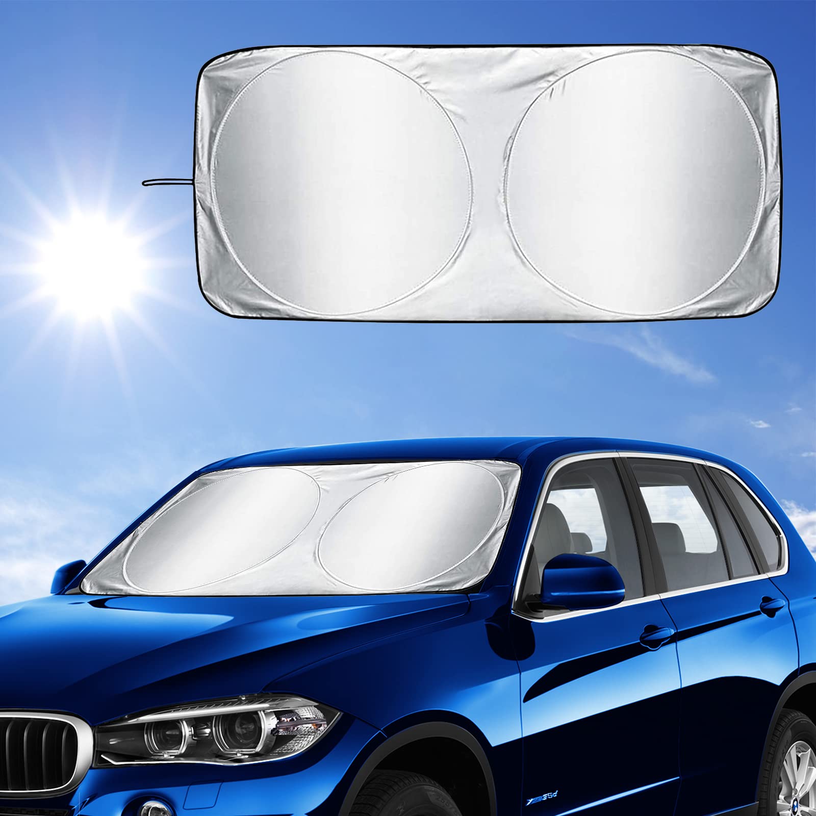Auto Windschutzscheibe Sonnenschatten Vordere Windschutzscheibe Sonnenschutz Auto Faltbar Sonnenschatten Visierabdeckung Reflektierender UV Staubschutz Auto Heckscheibe Schutz Block (150 x 85 cm) von Mtbricey