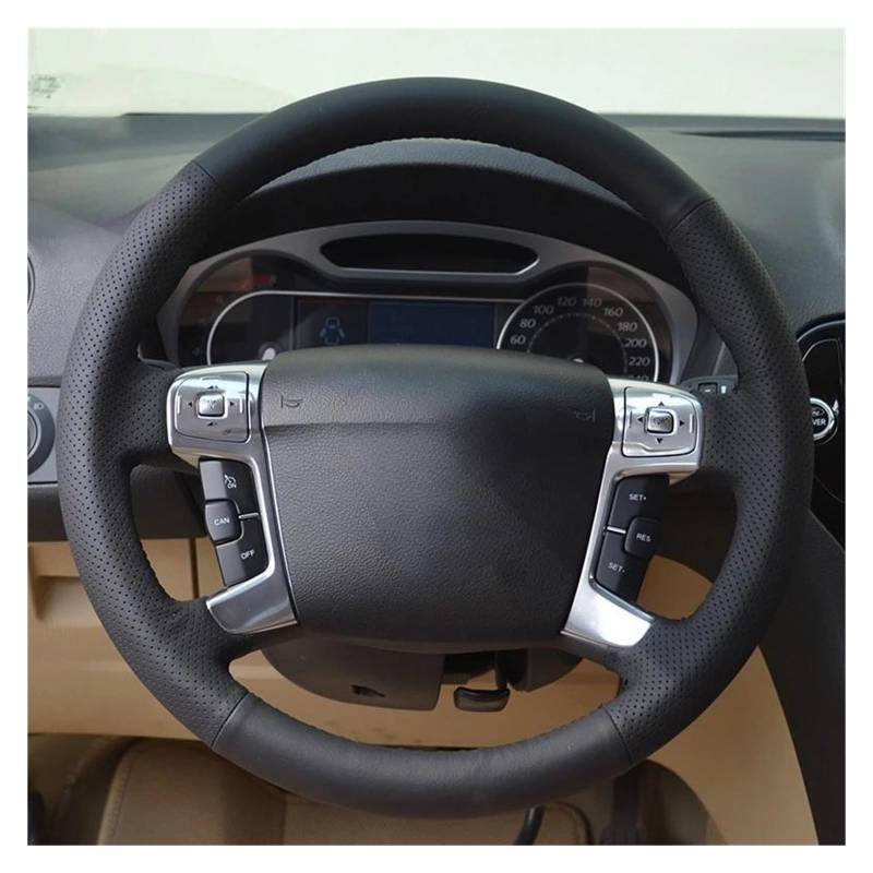 Mtuqvma Auto Lenkradbezug Für Ford Mondeo Mk4 2007-2012 S-Max 2008 Schwarz Mikrofaser Leder Auto Innen Zubehör Lenkrad Bezug(Black) von Mtuqvma