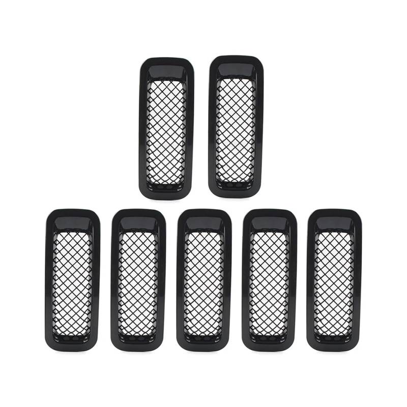 Front Kühlergrille Frills Für Jeep Für Patriot 2011 2012 2013 2014 2015 2016 2017 Glänzend Schwarz/Chrom Auto Front Kühlergrill Mesh Grill Abdeckung 7Pcs Frontstoßstangenmaske(Schwarz) von Mtuqvma