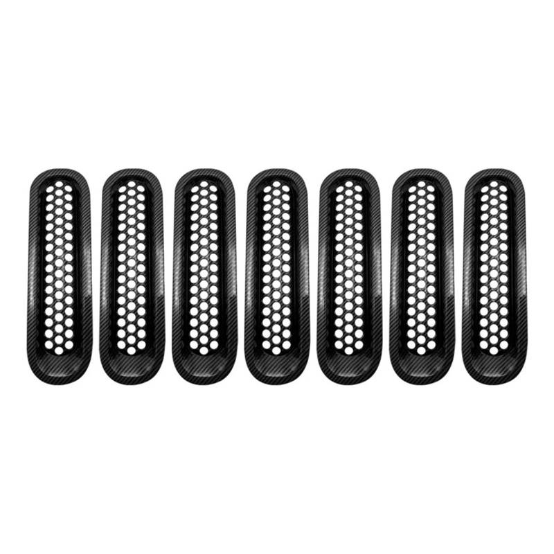 Front Kühlergrille Frills Für Jeep Für Wrangler JK 2007-2017 7-teiliges Frontgrill-Netzeinsatz-Trimm-Auto-Clip-in-Kühlergrill-Abdeckungsschutz Auto-Styling-Zubehör Frontstoßstangenmaske(Carbon Fibre) von Mtuqvma