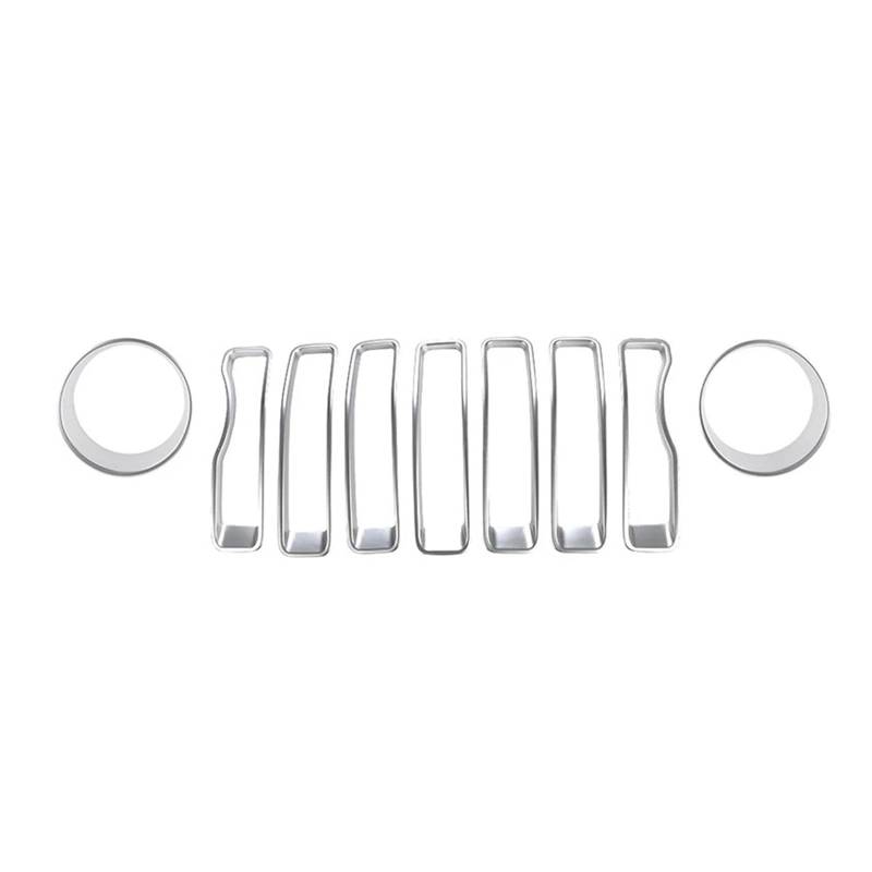 Front Kühlergrille Frills Für Jeep Wrangler JL 2018+ ABS-Autoaußenfrontscheinwerferlampe und Renngrilldekorationsverkleidungsaufkleber Frontstoßstangenmaske(Silver A Set) von Mtuqvma