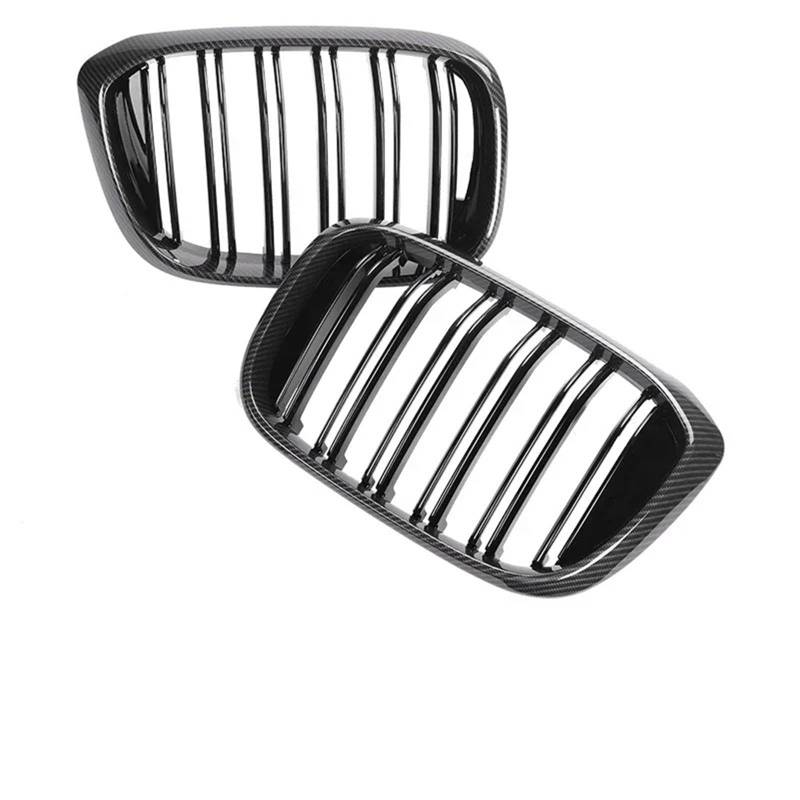 Front Kühlergrille Frills Für X3 Für X4 G01 G02 2018-2021 Facelift Für M Style Frontstoßstange Nieren-Carbongrill Doppellamellengrillabdeckung Glanzschwarz Facelift Frontstoßstangenmaske(Dual Carbon L von Mtuqvma