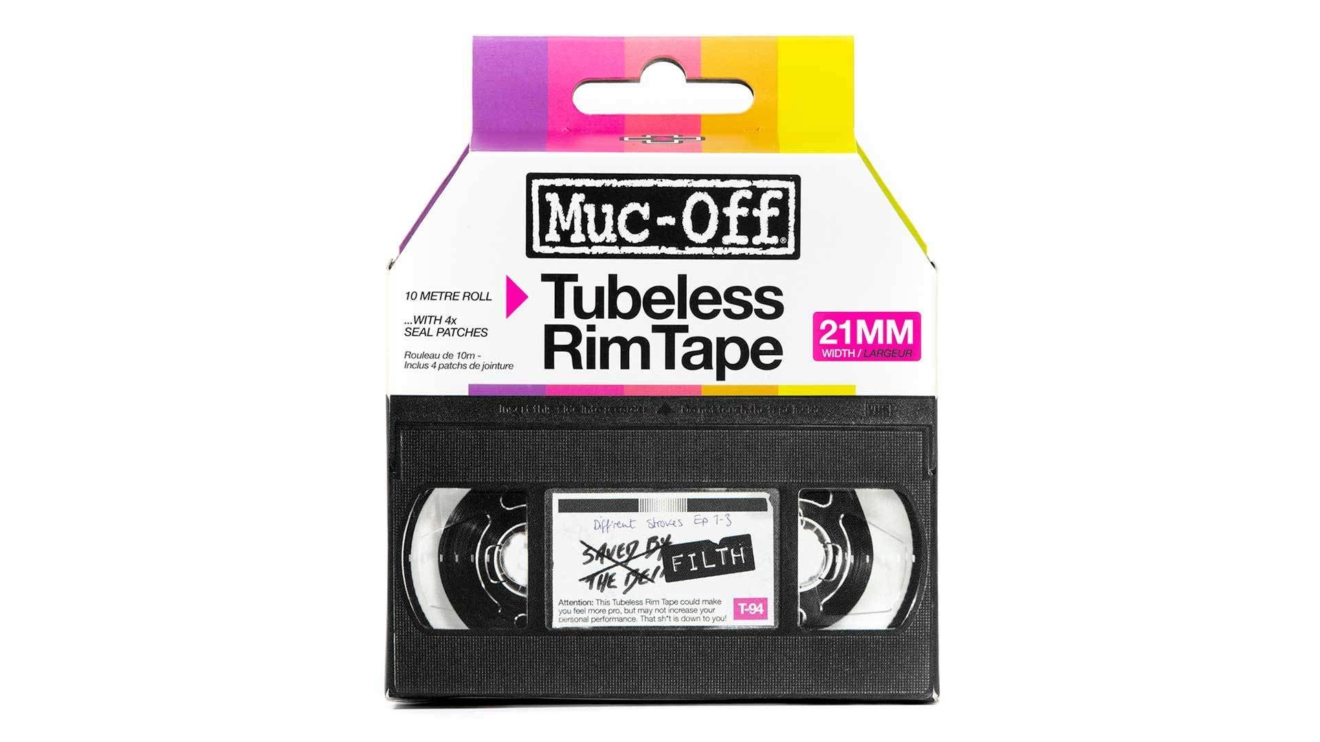 Muc-Off Tubeless Felgenband, 21 mm - Druckempfindliches Felgenband für Schlauchlose Fahrradreifen - 10-Meter-Rolle mit 4 Dichtungsflicken von Muc-Off