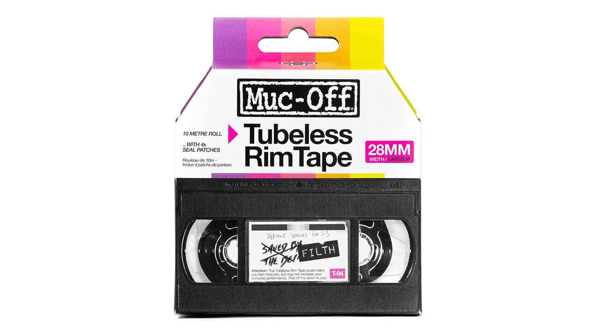 Muc-Off Tubeless Felgenband, 28 mm - Druckempfindliches Felgenband für Schlauchlose Fahrradreifen - 10-Meter-Rolle mit 4 Dichtungsflicken von Muc-Off