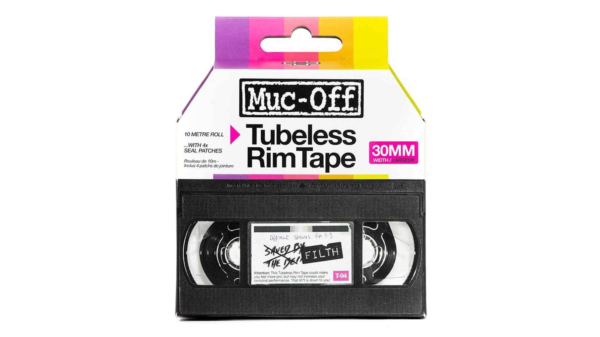 Muc-Off Tubeless Felgenband, 30 mm - Druckempfindliches Felgenband für Schlauchlose Fahrradreifen - 10-Meter-Rolle mit 4 Dichtungsflicken von Muc-Off