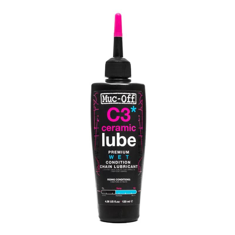 Muc-Off C3 Ceramic Wet Chain Lube Nass Kettenöl Fahrrad, 120 ml - Premium Schmierfett Kettenfett, Kettenspray Fahrrad, Mit UV-Tracer-Farbstoff - Für Nasse und Raue Wetterbedingungen von Muc-Off