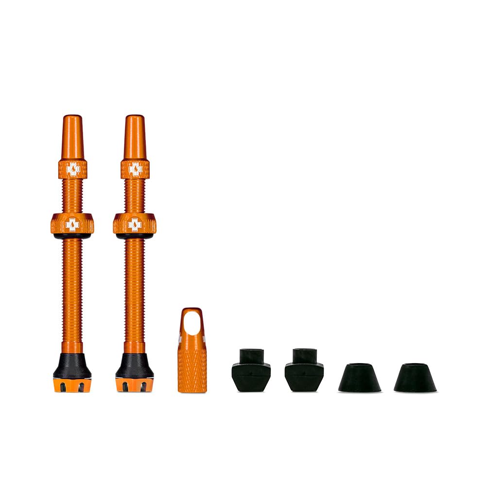 Muc-Off Orange Presta Tubeless Ventile, 60 mm - Hochwertige Anti-Leck Fahrradventile mit integriertem Werkzeug zum Entfernen des Ventilkerns von Muc-Off