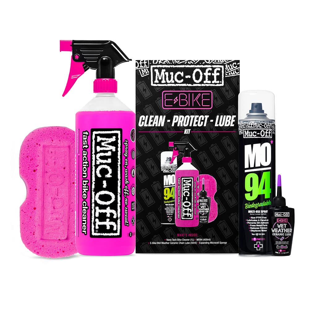 Muc Off eBike Clean, Protect & Lube Kit – Essentials zum Reinigen, Schützen und Schmieren Ihres E-Bikes – inklusive Muc-Off Fahrradreiniger, MO-94 und Kettenschmiermittel, Einheitsgröße von Muc-Off