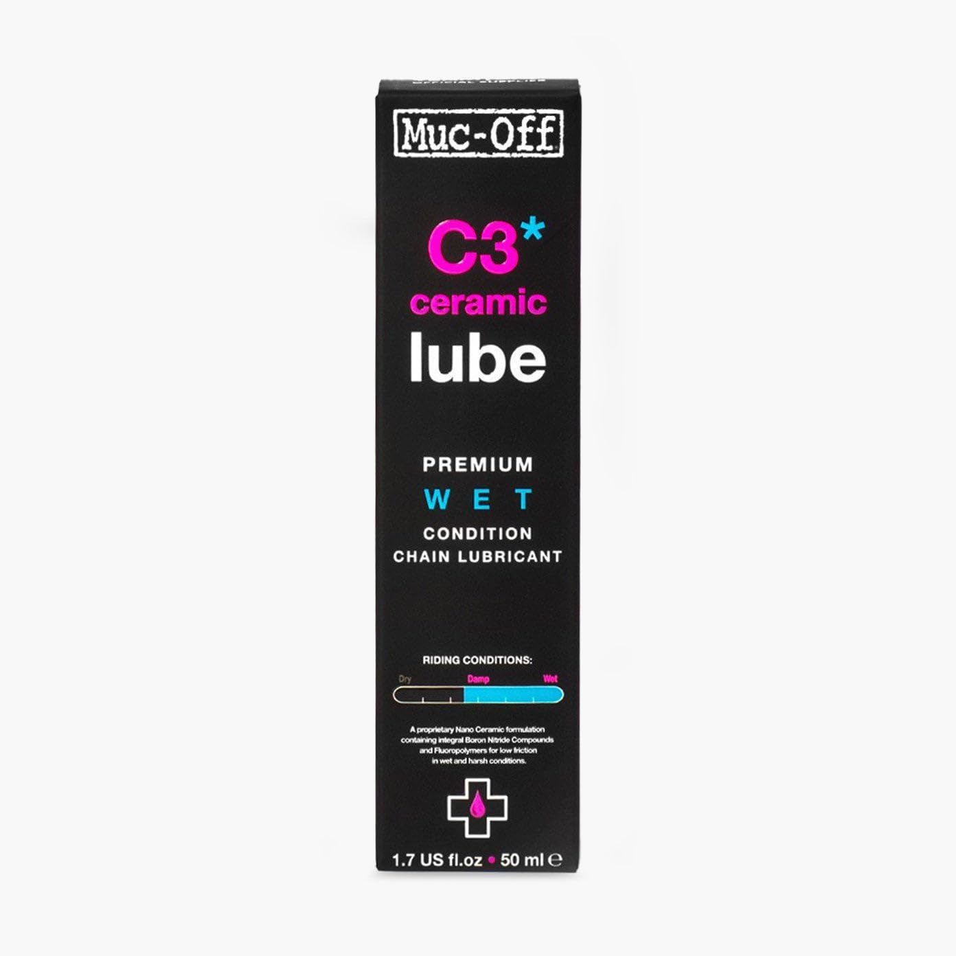 Muc-Off C3 Ceramic Wet Chain Lube Nass Kettenöl Fahrrad, 50 ml - Premium Schmierfett Kettenfett, Kettenspray Fahrrad, Mit UV-Tracer-Farbstoff - Für Nasse und Raue Wetterbedingungen von Muc-Off