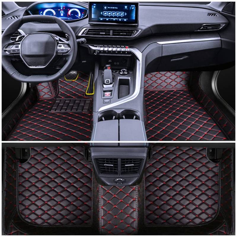 Muchkey Auto Fussmatten Fußmatten Set für 1er Hatchback 2 Türen 2012-2018 Allwetter Matte Wasserdicht Automatten Zubehör Schwarz & Rot 1 Set von Muchkey