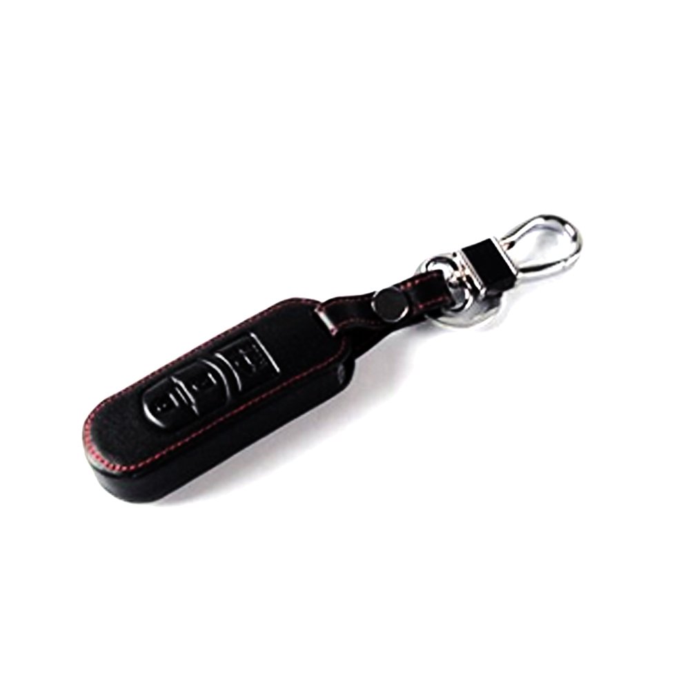 Muchkey Schlüsselanhänger Schlüsseletui aus Leder für Funkschlüssel/Autoschlüssel, Schutzhülle für Funkschlüssel für Mazda 2 3 6 CX-5 CX-7, schwarz mit roter Naht, 3 Tasten von Muchkey