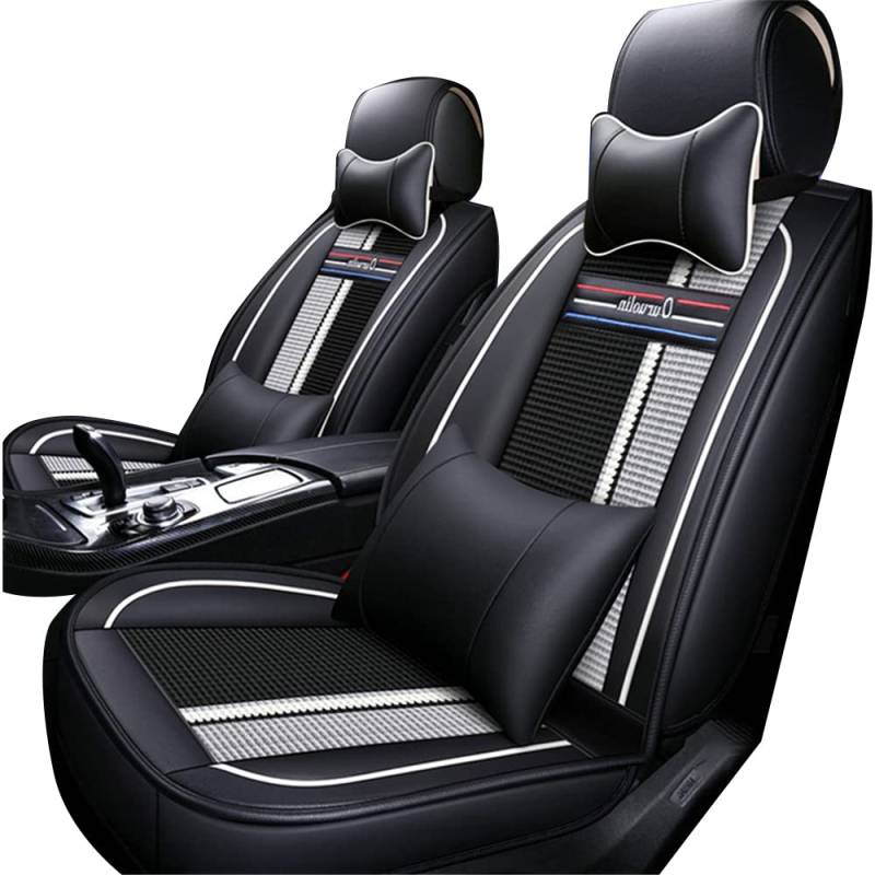 Muchkey Sitzbezug Auto Vordersitze für Toyota Hilux Wasserdichtes Kunstleder Auto Sitzschutz Komplettset Kompatibel Mit Airbag,Schwarz-Weiss von Muchkey