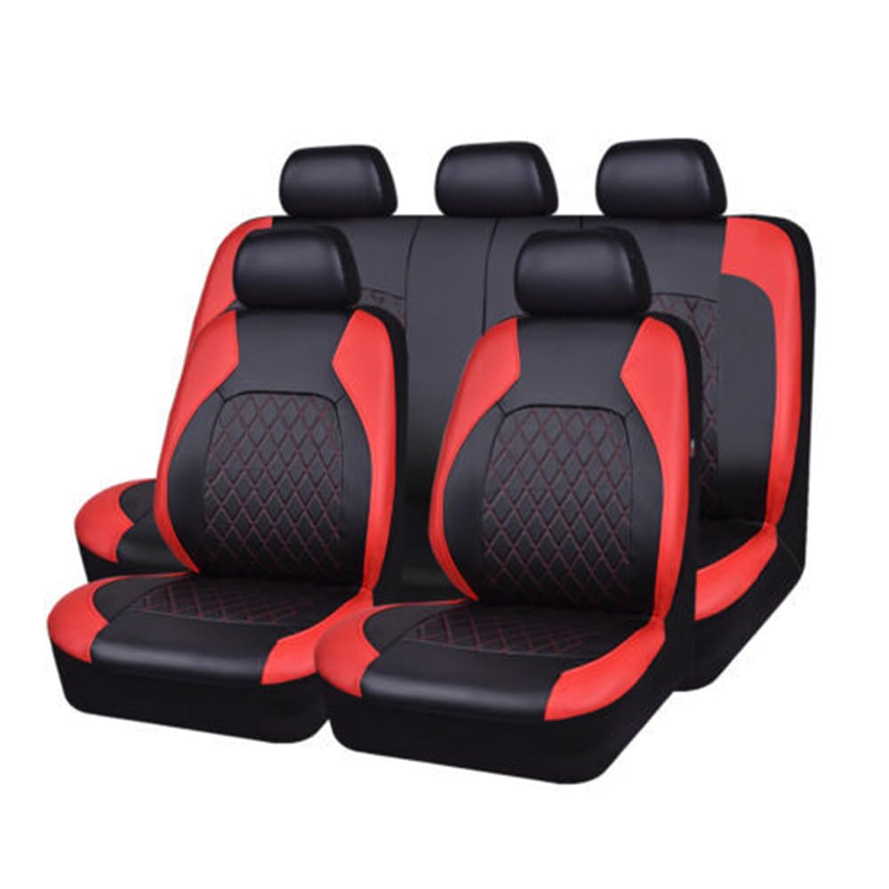 Mulcort 9 Stück Autositzbezüge Universal PU Leder Seat Protector Full Set Auto Interior Accessories for Car SUV Vehicle-Red von Mulcort