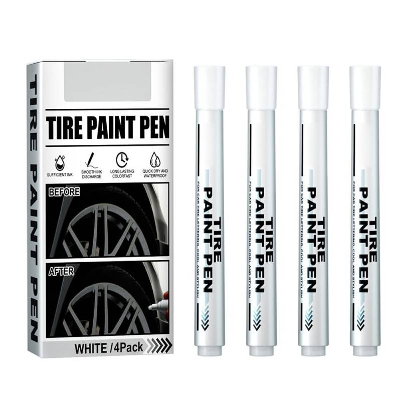 Mulcort WEISSER MARKERSTIFT, 4er-Pack, Wasserfester Graffiti-Markierungsstift für Autoreifen auf Ölbasis für Gummilaufflächen – 14,5 X 1,8 cm – Weiß von Mulcort