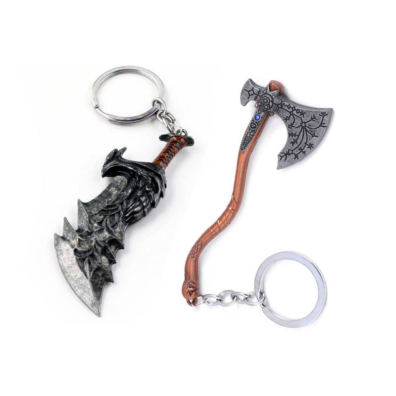 Mullike God Of War Schlüsselanhänger - Kratos Leviathan Axt, Klingen des Chaos - Geschenke für Männer, Teenager, Spiel-Fan - 2 Stück - Geeignet für Alle von Mullike