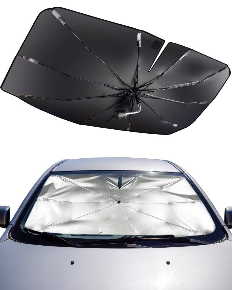 Mulor Sonnenschutz Auto Frontscheibe Faltbar Windschutzscheibe Sonnenschirm Auto Biegsame Stützstange 360° drehbar von Mulor