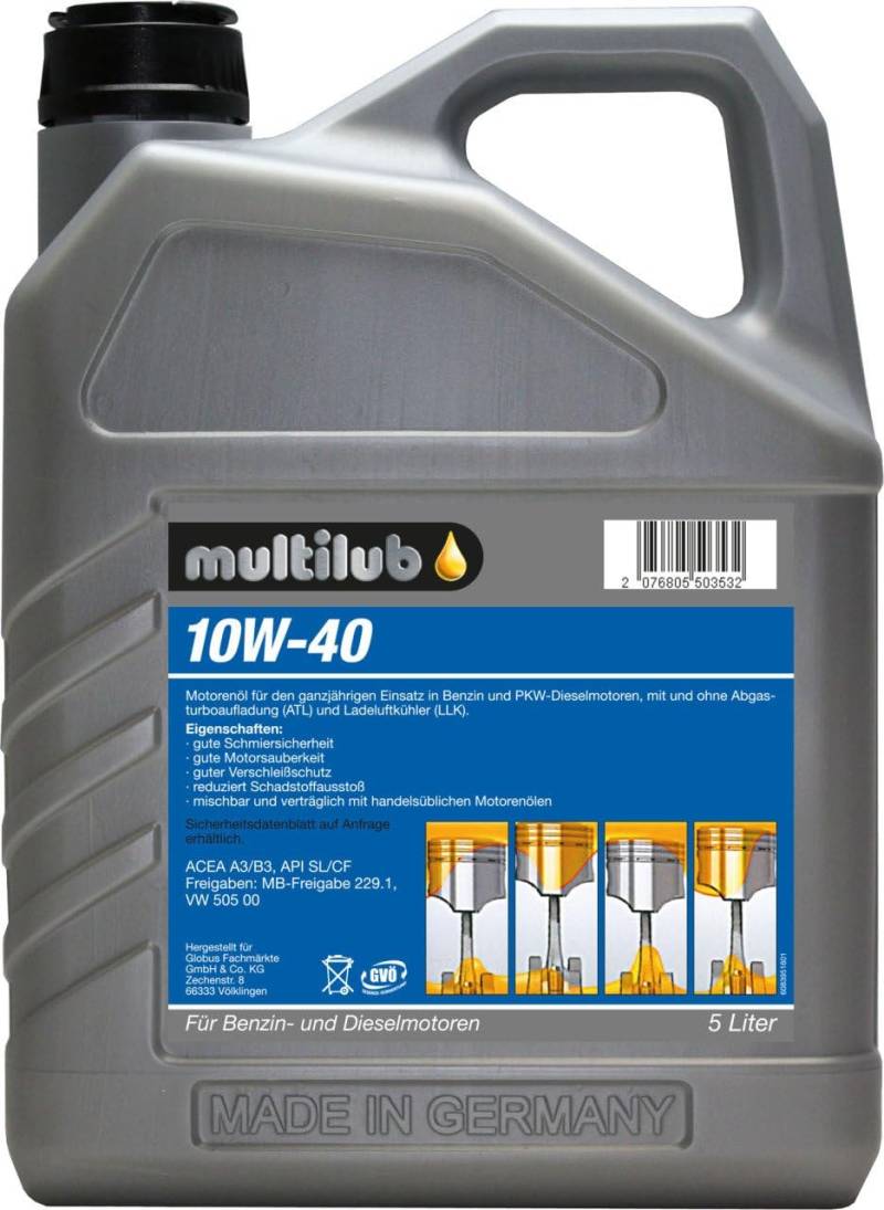 Multilub Motoröl 10W-40 5l mit Verschleißschutz von Multilub