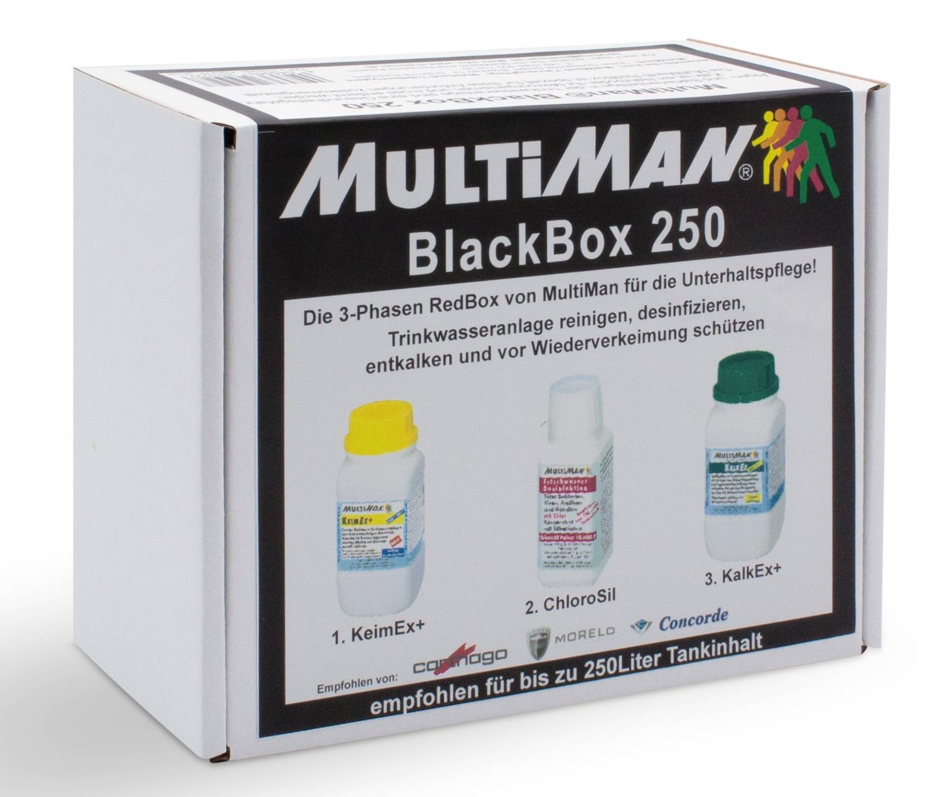 MultiMan BlackBox 250-3-er Set für Tanks von 75-250 l - Sanierung und Regenerierung von Trinkwasseranlagen mit Alten Biofilmen in ungepflegten o. gebrauchten Fahrzeugen von MultiMan