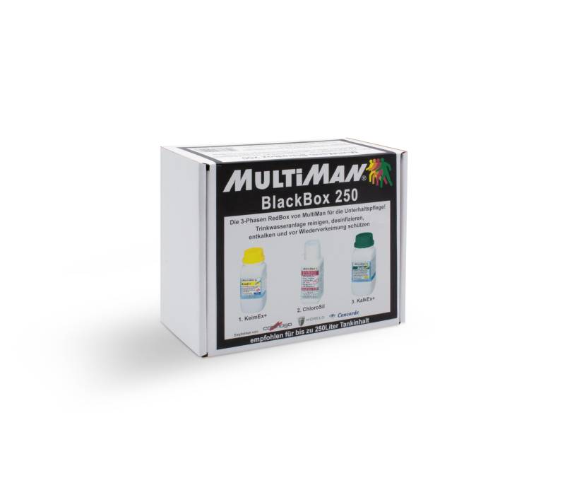 Multiman BlackBox 250-3-er Set für Tanks von 75-250 l - Sanierung und Regenerierung von Trinkwasseranlagen mit Alten Biofilmen in ungepflegten o. gebrauchten Fahrzeugen von Multiman