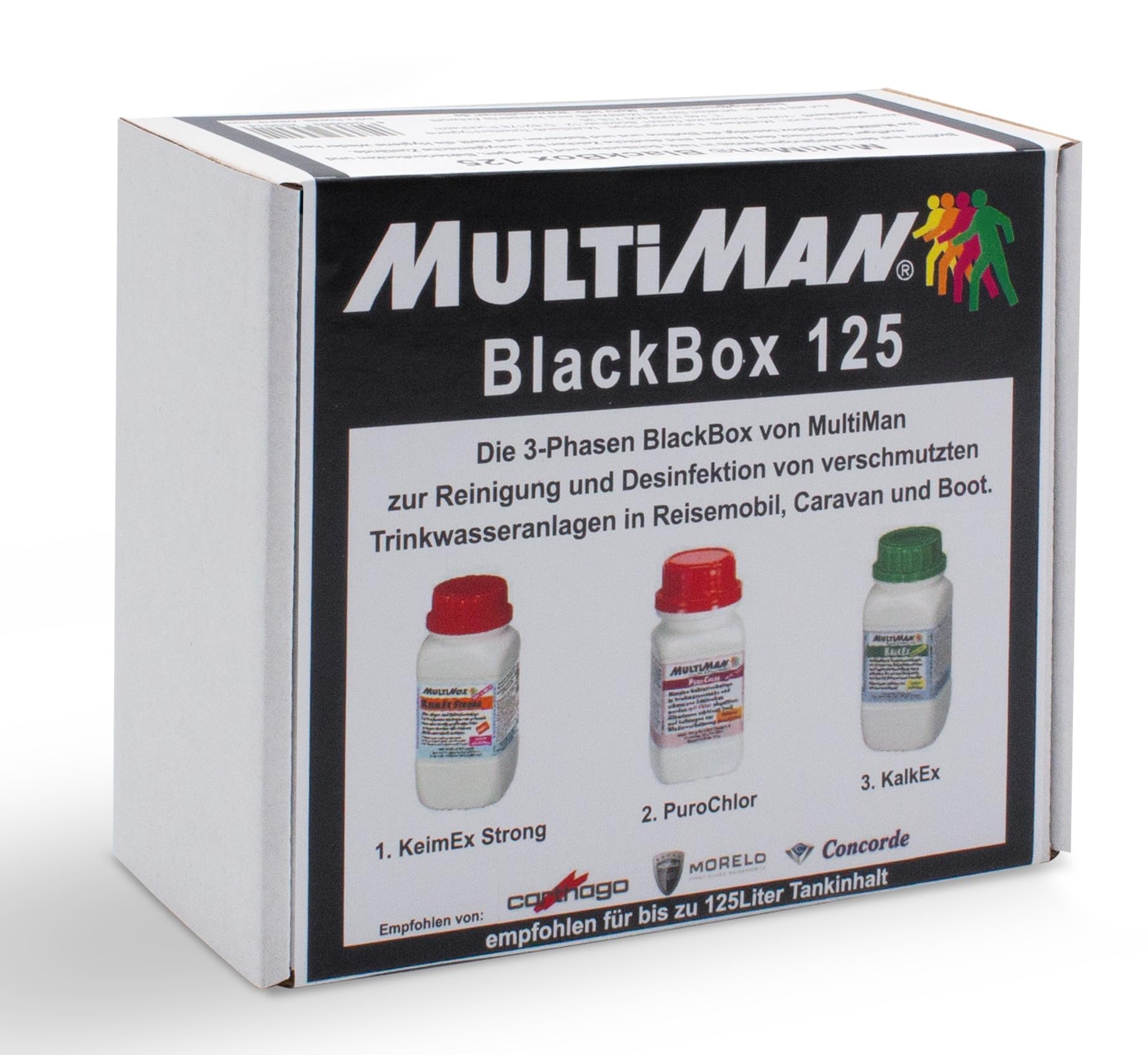 Multiman BlackBox 125-3-er Set für Tanks ab 10-125 l - Sanierung und Regenerierung von Trinkwasseranlagen mit Alten Biofilmen in ungepflegten o. gebrauchten Fahrzeugen Multiman BlackBox 125-3-er Set für Tanks ab 10-125 l - Sanierung und Regenerierung von Trinkwasseranlagen mit Alten Biofilmen in ungepflegten o. gebrauchten Fahrzeugen von Multiman