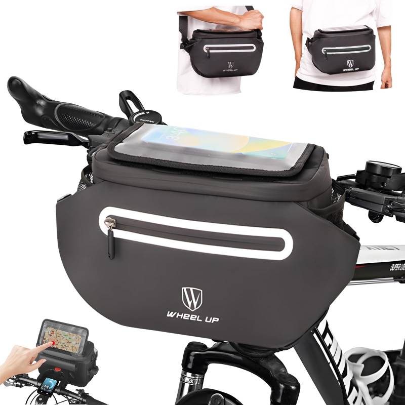 Munaduna Lenkertasche Fahrrad mit Adapter, 4.5L Fahrradtasche Lenker mit Handyhalterung für E-Bikes, 3 in1 Tasche Wasserdicht mit Regenschutz Fahrradlenkertaschen Abnehmbarer Schultergurt von Munaduna