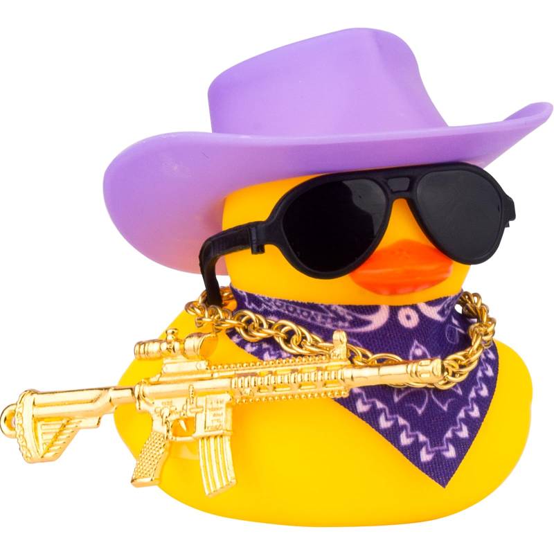 Mwmoeen Ente für Auto Armaturenbrett Dekorationen, Gelbe Gummiente Auto Ornamente mit Cowboyhut Sonnenbrille Goldenen Ketten Halstuch und Coole Requisite für Auto, Büro, Zimmer Dekoration von Mwmoeen