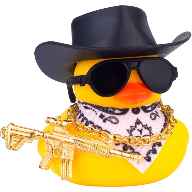 Mwmoeen Ente für Auto Armaturenbrett Dekorationen, Gelbe Gummiente Auto Ornamente mit Cowboyhut Sonnenbrille Goldenen Ketten Halstuch und Coole Requisite für Auto, Büro, Zimmer Dekoration von Mwmoeen