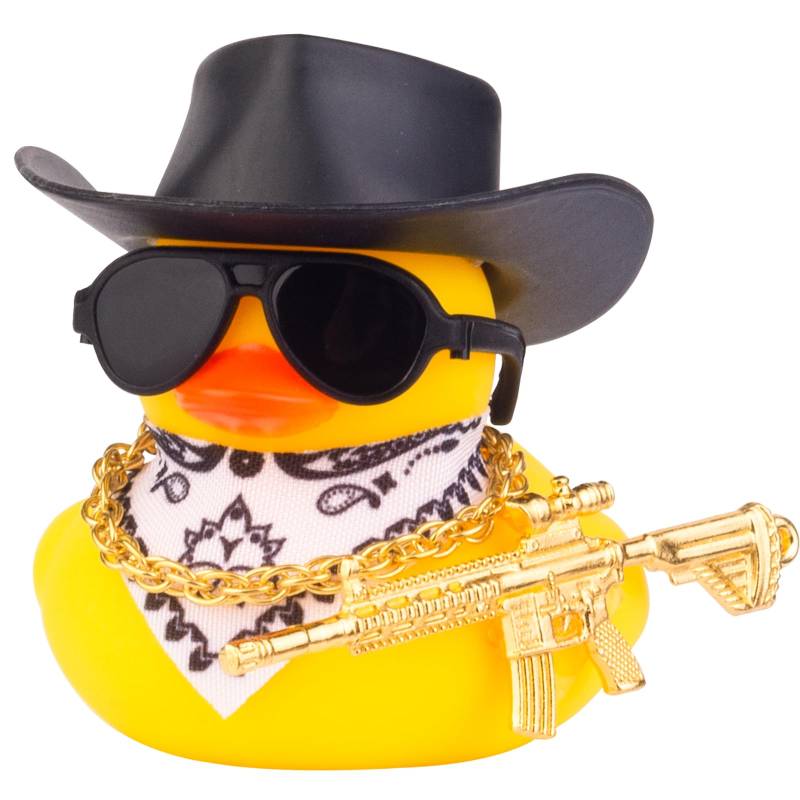 Mwmoeen Ente für Auto Armaturenbrett Dekorationen, Gelbe Gummiente Auto Ornamente mit Cowboyhut Sonnenbrille Goldenen Ketten Halstuch und Coole Requisite für Auto, Büro, Zimmer Dekoration von Mwmoeen