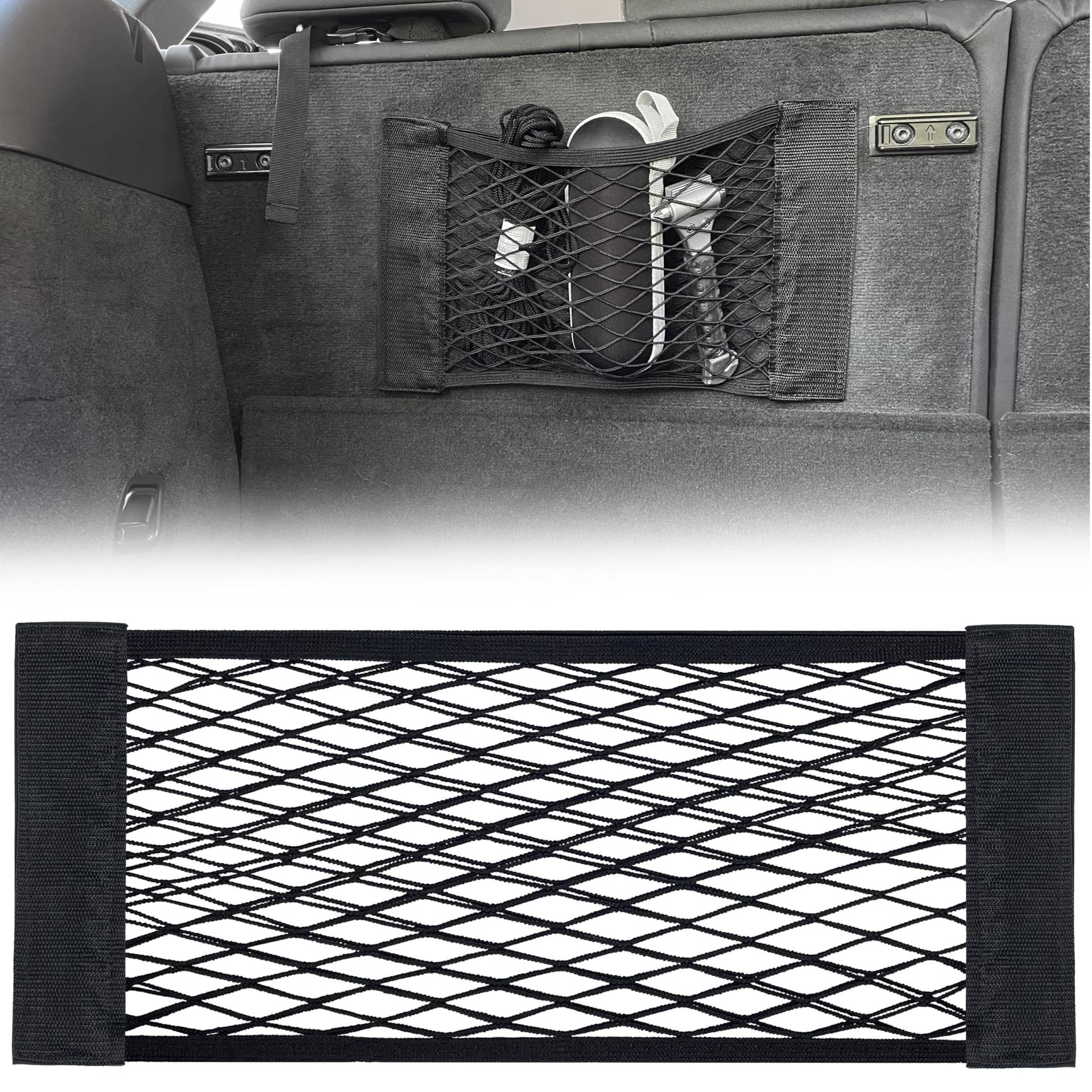 MyGadget 1x Kofferraum Netztasche Klett [25 x 80 cm] - Universal Organizer im Auto - Innenraum Gepäcknetz für KFZ Zubehör wie z.B. Warnwesten & Feuerlöscher von MyGadget