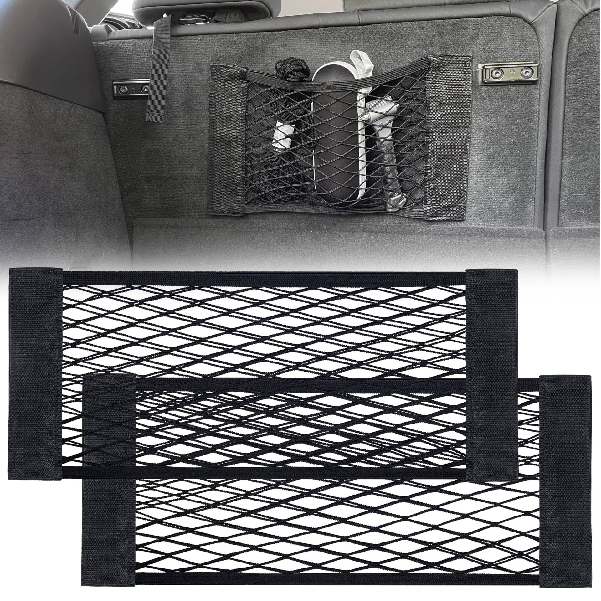 MyGadget 2X Kofferraum Netztasche Klett [25 x 80 cm] - Universal Organizer im Auto - Innenraum Gepäcknetz für KFZ Zubehör wie z.B. Warnwesten & Feuerlöscher von MyGadget