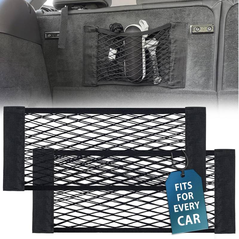 MyGadget 2X Kofferraum Netztasche Klett [25 x 80 cm] - Universal Organizer im Auto - Innenraum Gepäcknetz für KFZ Zubehör wie z.B. Warnwesten & Feuerlöscher von MyGadget