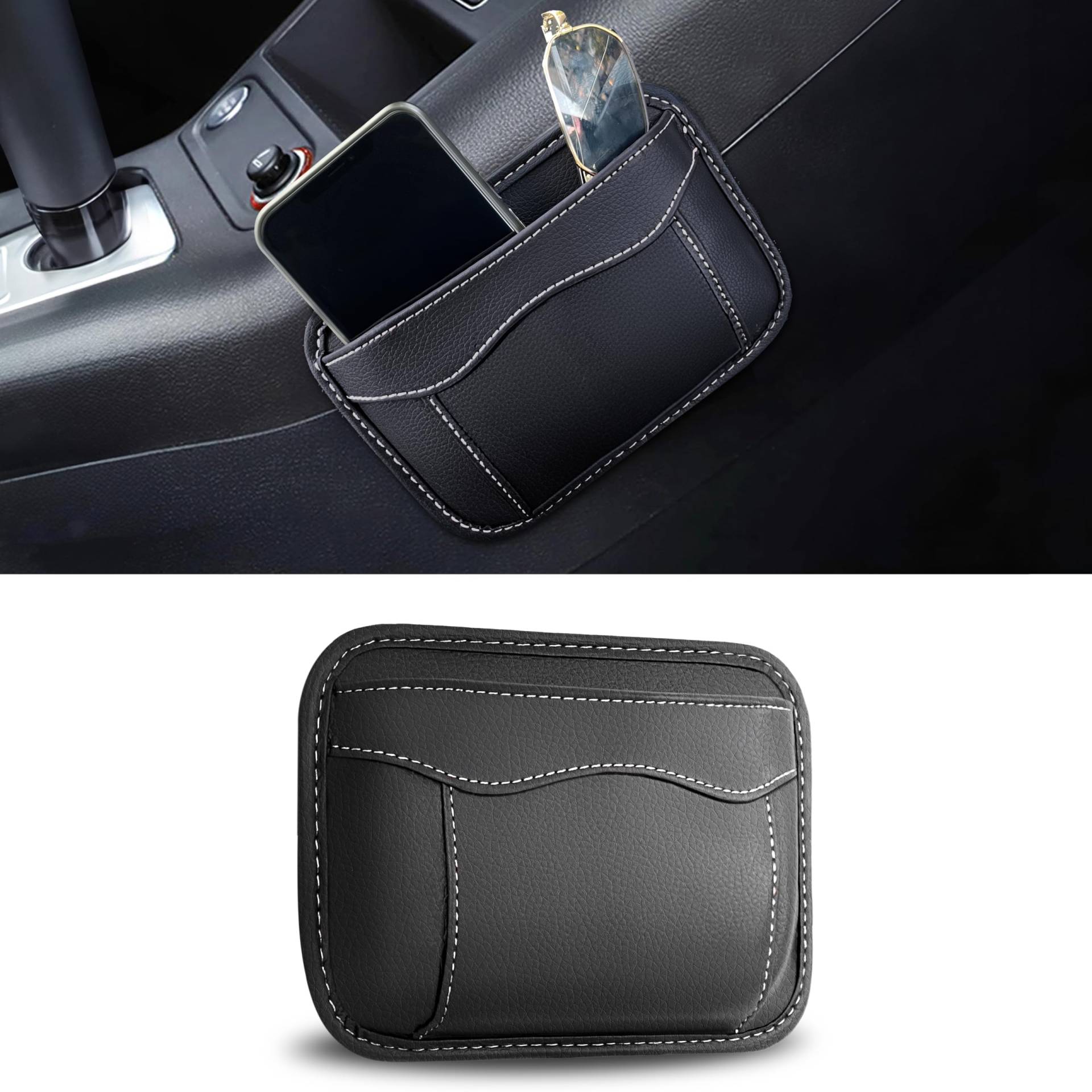 MyGadget Innenraum Tasche fürs Auto [ 19 x 13 cm ] - mit Interior schonenden Klettverschlussverfahren - Organizer Zubehör aus PU Leder in Schwarz von MyGadget
