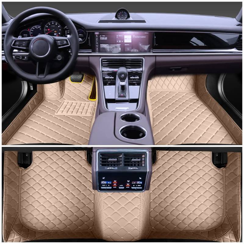 Auto Fußmatten Kompatibel mit Toyota Land Cruiser Prado 120 2002-2008 Kunstleder Automatten Allwetter Einsatz Automotive Bodeneinlagen Wasserdicht Anti Slip Fahrzeug Teppiche Beige von Myhung