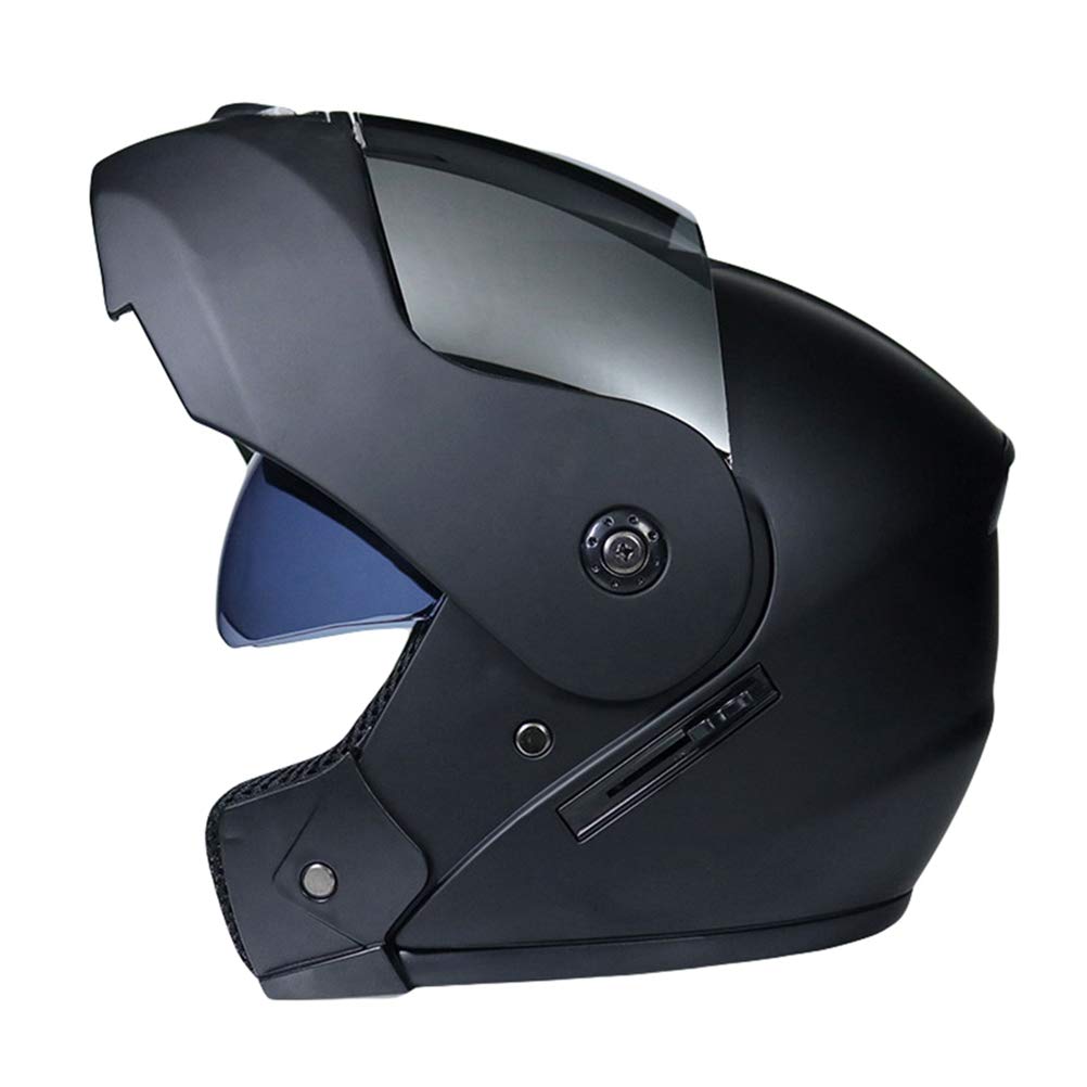 N/A Retro Motorradhelm Doppelvisier Integralhelm Mofahelme Klapphelm mit Sonnenblende für Damen und Herren - Matt schwarz | Silber, M von N / A