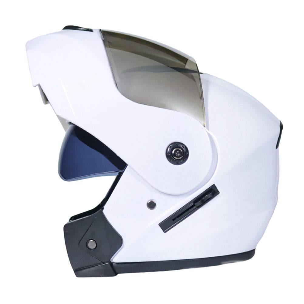 N/A Retro Motorradhelm Doppelvisier Integralhelm Mofahelme Klapphelm mit Sonnenblende für Damen und Herren - Weiß | Silber, L von N / A