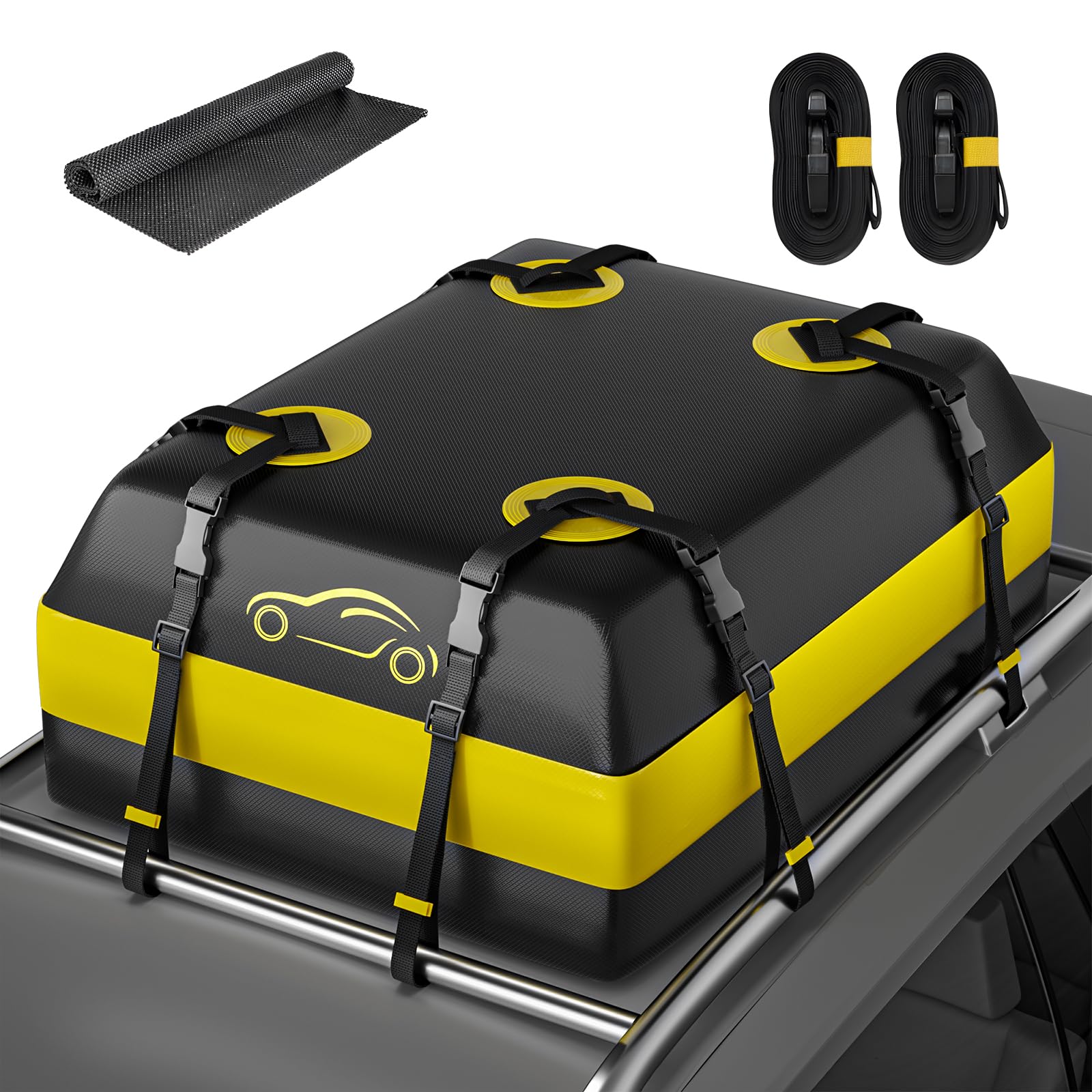 NABIYE Wasserdichte Autodachtasche mit rutschfester Matte, Dachbox für das Auto, geeignet für alle Fahrzeuge mit/ohne Gepäckträger (15 Kubikfuß) von NABIYE