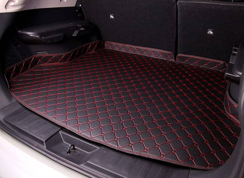 Kofferraummatte Kofferraumwanne für KIA EV6, rutschfest Kratzfestem Leder Kofferraummatten Kofferraumschutz Autozubehör,Black-Red-Plus von NAHAN