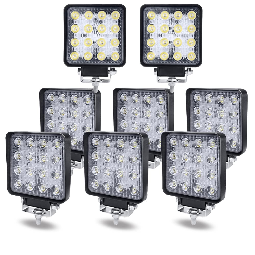 NAIZY 8 * 48W Quadrat LED Arbeitsscheinwerfer 12V Zusatzscheinwerfer 4320LM Offroad Reflektor Flutlicht IP67 Wasserdicht Scheinwerfer Kaltweiß Arbeitslampe, für SUV, UTV, ATV NAIZY 8 * 48W Quadrat LED Arbeitsscheinwerfer 12V Zusatzscheinwerfer 4320LM Offroad Reflektor Flutlicht IP67 Wasserdicht Scheinwerfer Kaltweiß Arbeitslampe, für SUV, UTV, ATV von NAIZY