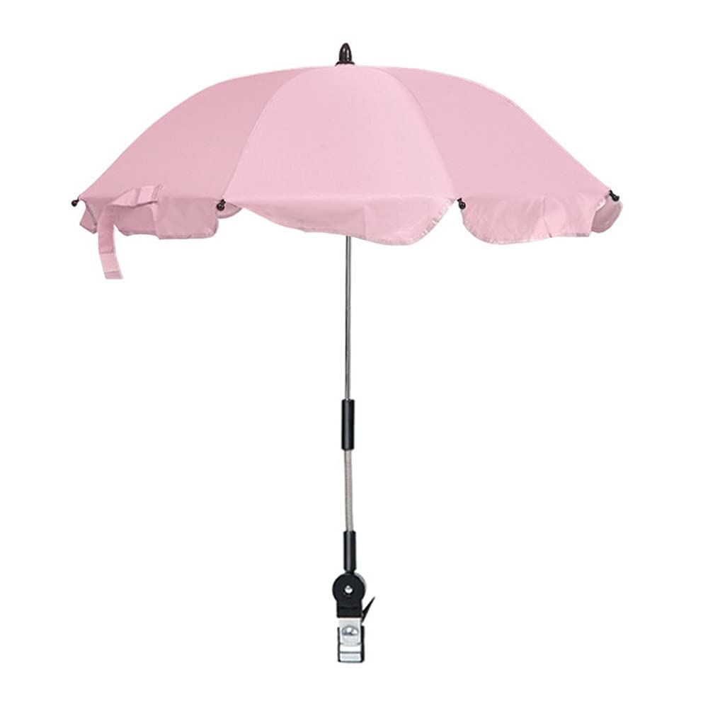 Kinderwagen Regenschirm Universal Sonnenschirm Sonnenschutz mit Einem Regenschirmgriff für Kinderwagen 360° verstellbar für Rund- oder Ovalrohr Baby Kinderwagen Regenschirm (PINK) von NAQ