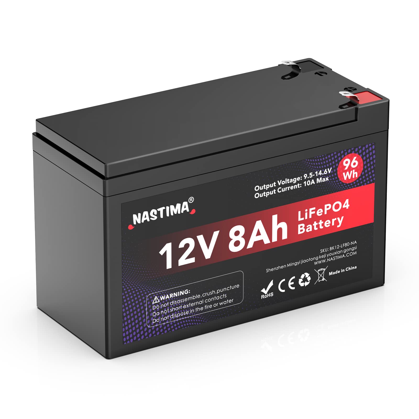 NASTIMA 12V 8Ah LiFePO4 Wiederaufladbare Batterie Mit BMS-Schutz und 4000 Deep-Cycle Wartungsfrei, Geeignet für Solarpanel-Kits, Kinderwagen, Wohnmobile, Boote, Camping, Fischfinder NASTIMA 12V 8Ah LiFePO4 Wiederaufladbare Batterie Mit BMS-Schutz und 4000 Deep-Cycle Wartungsfrei, Geeignet für Solarpanel-Kits, Kinderwagen, Wohnmobile, Boote, Camping, Fischfinder von NASTIMA