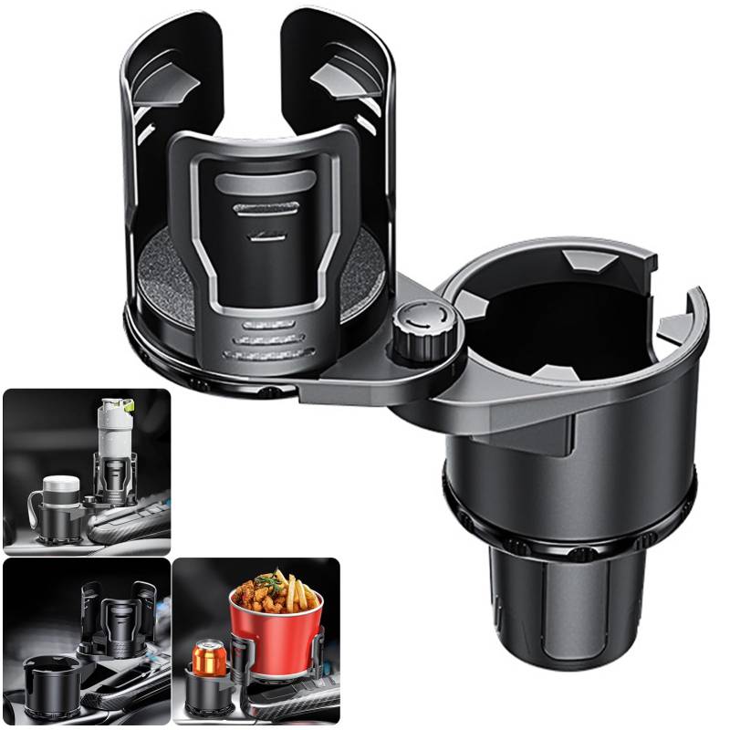 NATGIC 2 in 1 Dual Becherhalter, Multifunktional 360° Drehbar für Die Meisten Auto-Becherhalter und Innen-Organizer (Schwarz - Kleine Größe) von NATGIC
