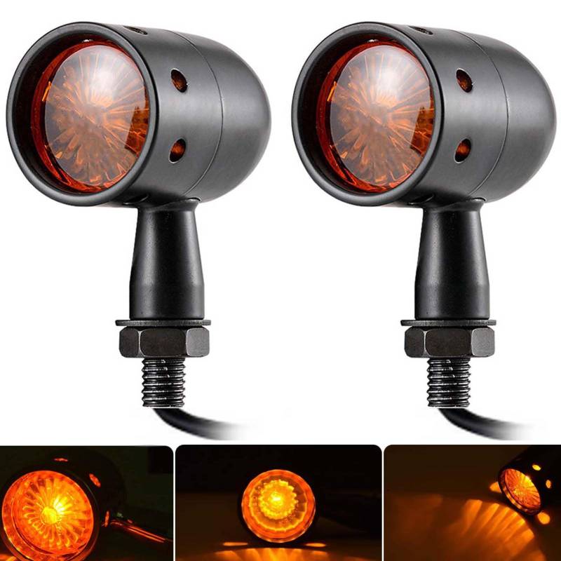 NATGIC 2 STÜCKE Blinker Schwarz CNC Eloxiert Billet Aluminium Motorrad Blinker Blinklicht Lauflicht Rücklicht - Gelb von NATGIC