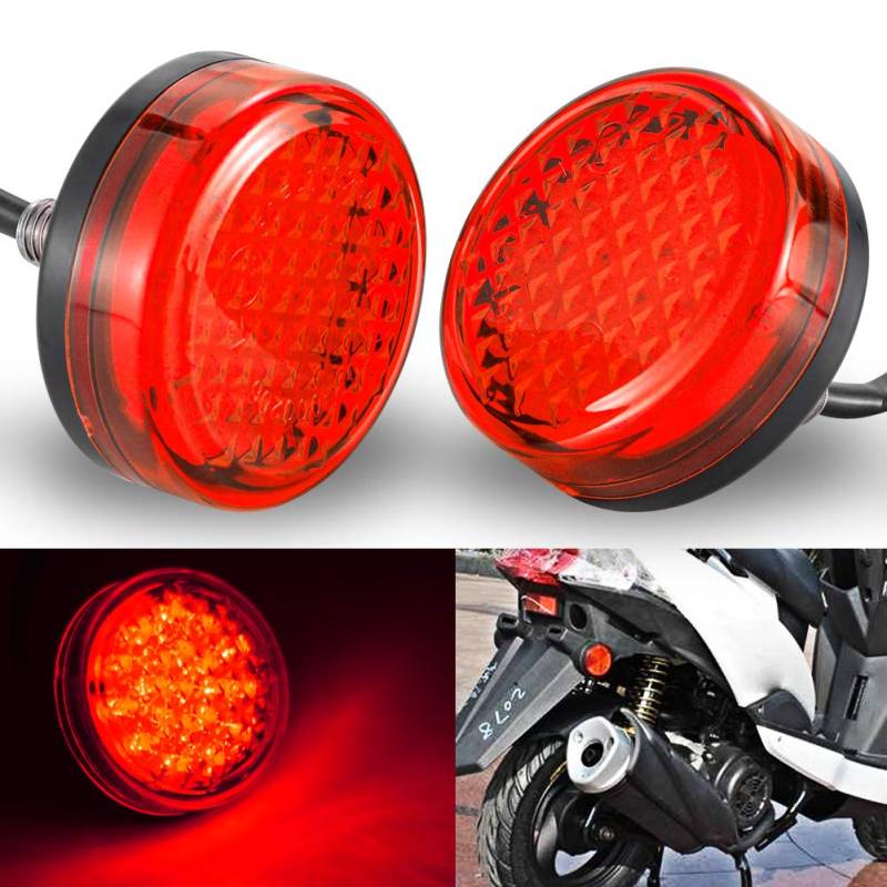 NATGIC Motorrad-Kontrollleuchte Runde Universal Motorrad Reflektoren Rückleuchten Bremsmarkierungsleuchten für Auto-LKW-Anhänger RV ATV-Motorrad - Rote Linse (2er-Pack) von NATGIC