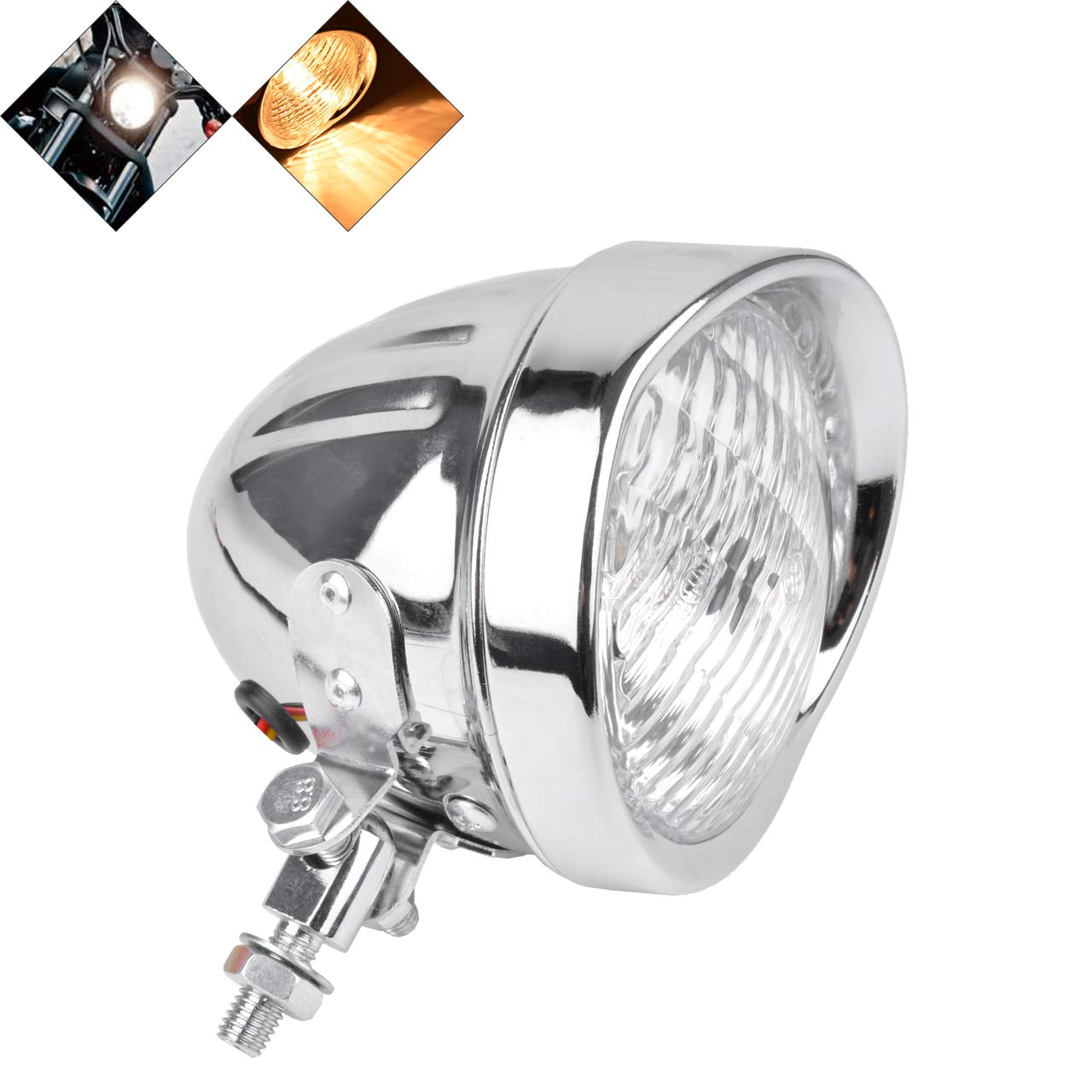 NATGIC 6,5 Zoll Motorrad Scheinwerfer, Motorrad Universal Scheinwerfer Silber Gehäuse & Weiße Linse Tagfahrlicht für die meisten Motorräder oder Fahrräder - 1750LM 12V 35W (Bernsteinfarbenes Licht) NATGIC 6,5 Zoll Motorrad Scheinwerfer, Motorrad Universal Scheinwerfer Silber Gehäuse & Weiße Linse Tagfahrlicht für die meisten Motorräder oder Fahrräder - 1750LM 12V 35W (Bernsteinfarbenes Licht) von NATGIC