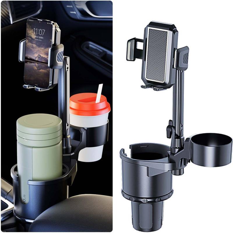 NATGIC 3-in-1 Auto-Organizer und Getränkehalter - Handyhalterung, Erweiterung, 2 Universalhalter für Innenraum (Schwarz) von NATGIC