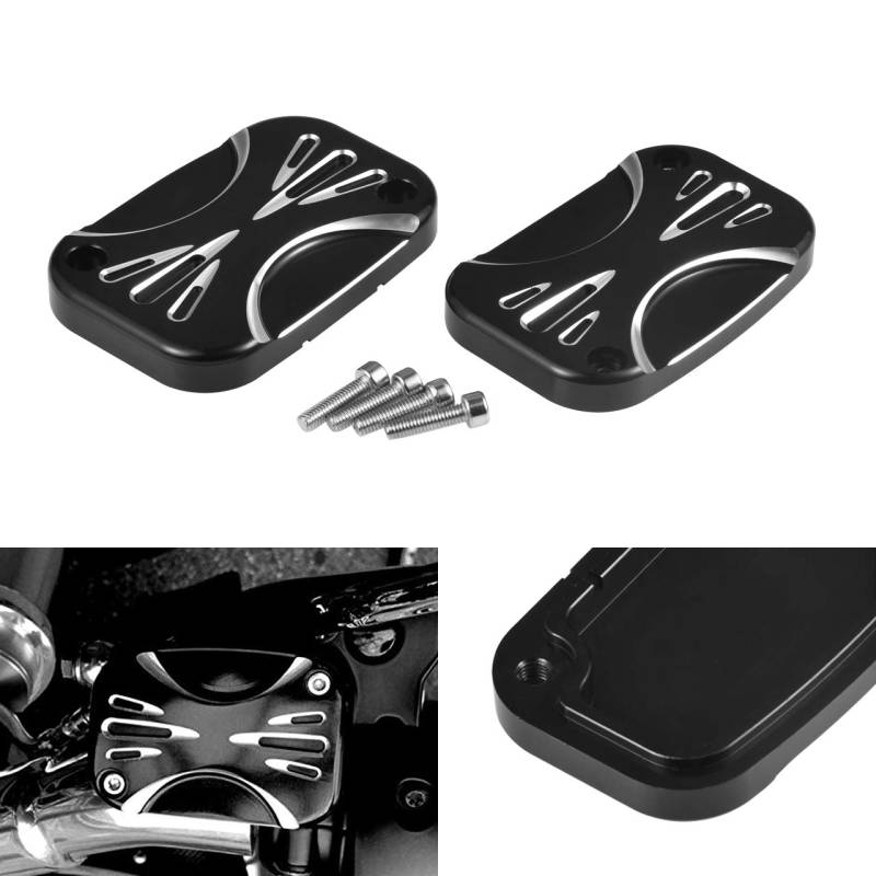 NATGIC Bremse Master Zylinder Abdeckung Schwarz Chrom Aluminium CNC links und rechts Motorrad Bremse Reservoir Zylinder Abdeckung für Harley FLH FLHX FLHX Road King 2008-2017 Electra Glide Street von NATGIC