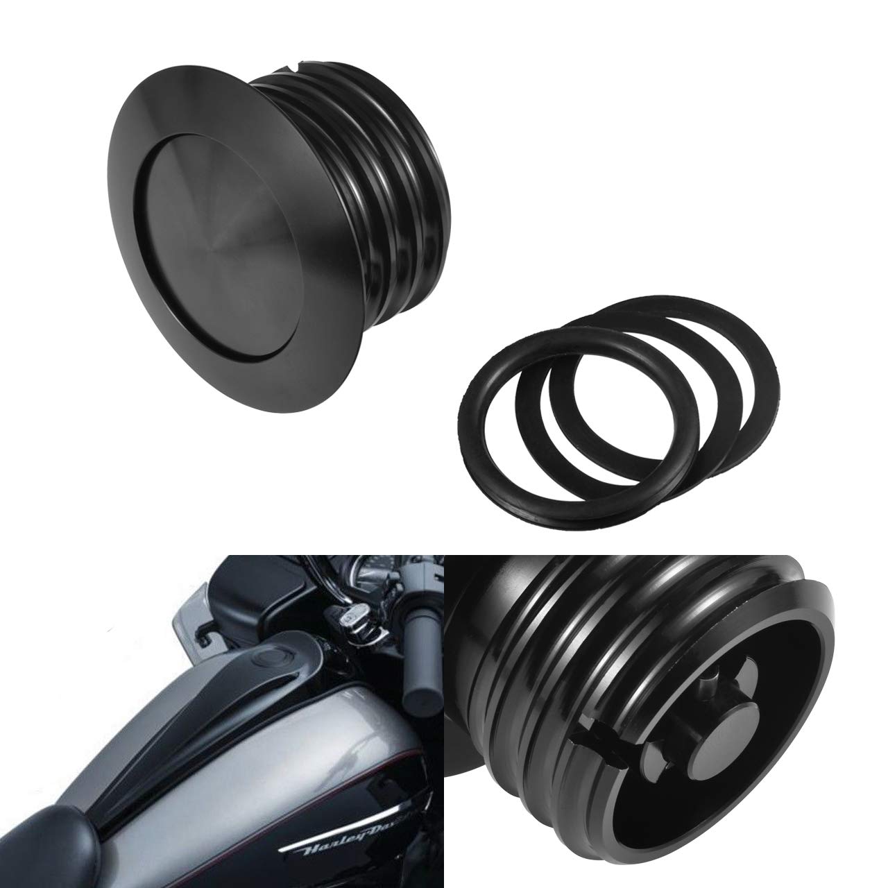 NATGIC Flush Pop-Up Tankdeckel Schwarz Einschraubbarer Tankdeckel Entlüfteter Spültank für Harley Davidson Regular Thread Black (1982-2010), Packung mit 1 Stück von NATGIC